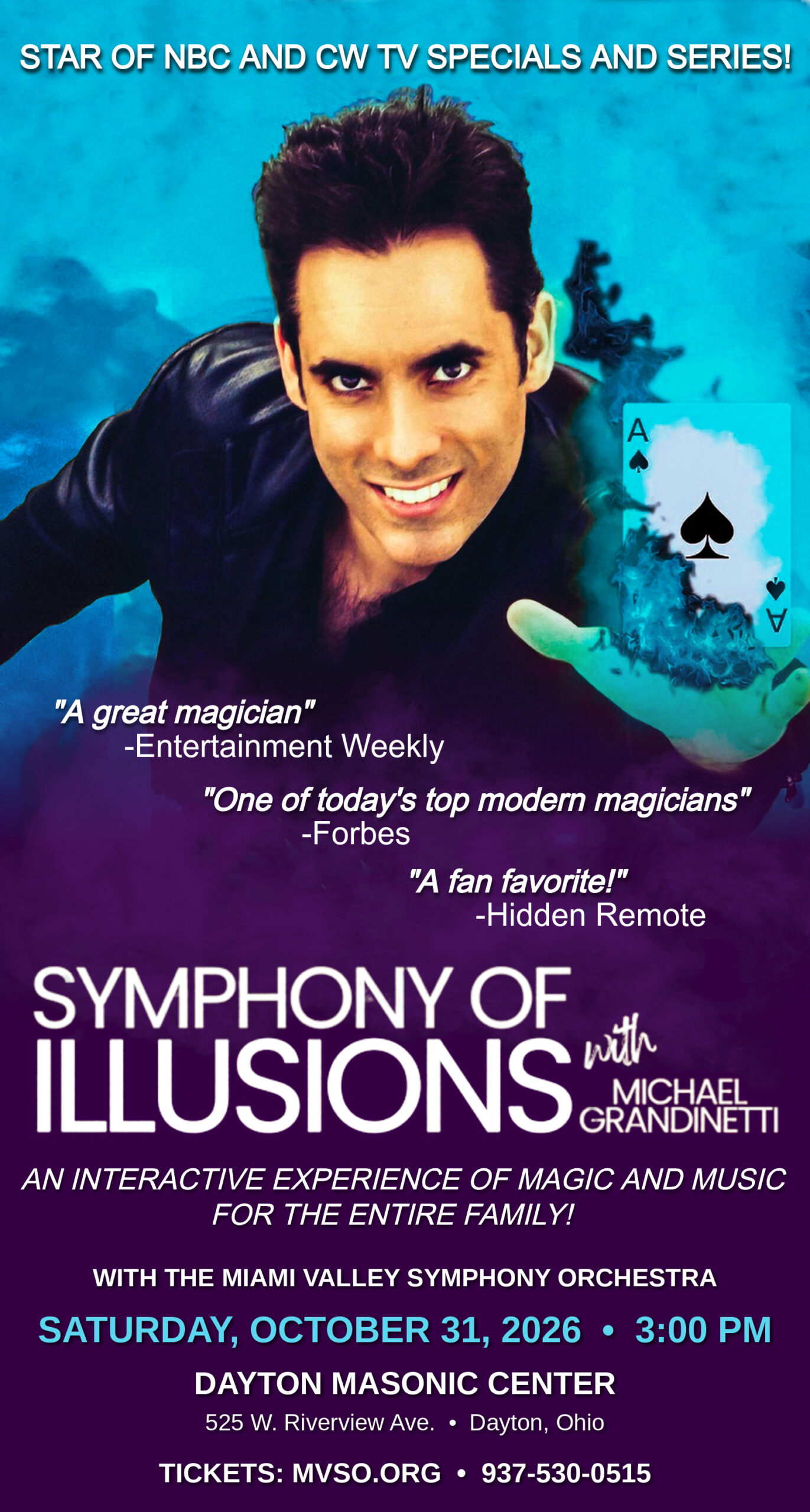 Symphony of Illusions with Michael Grandinetti and the Miami Valley Symphony Orchestra, Saturday October 31 2026, 3 PM, Dayton Masonic Center